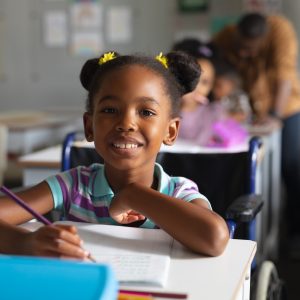 Student in wheelchair receiving special education advocacy support